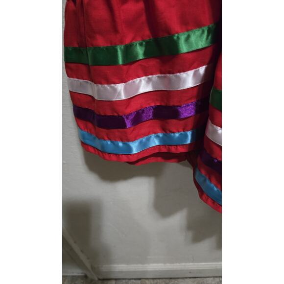 Falda Folklorico Women's Red White Green Yellow Blue Ribbon Skirt Size M - Picture 9 of 12